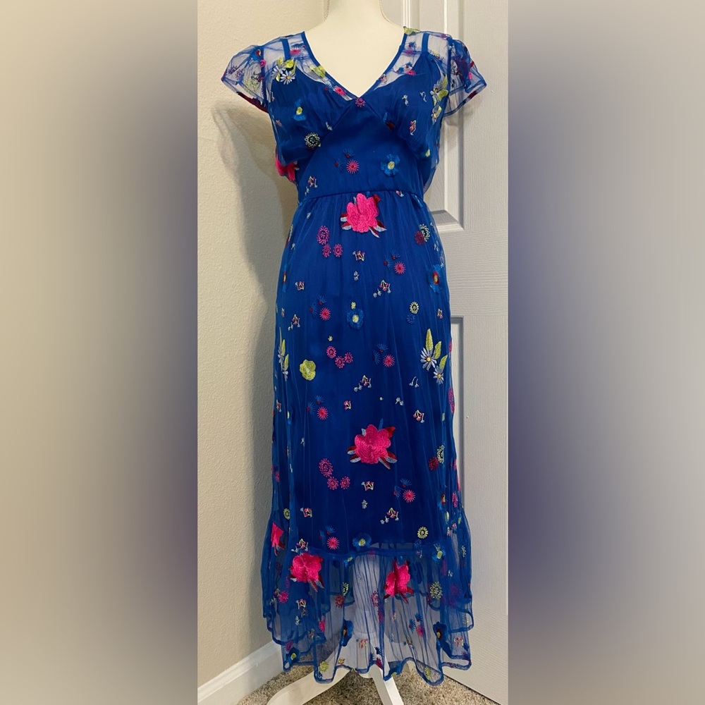 Tracy Reese for Anthropologie, Embroidered Topaz Blue Dress, Size M - Picture 5 of 12